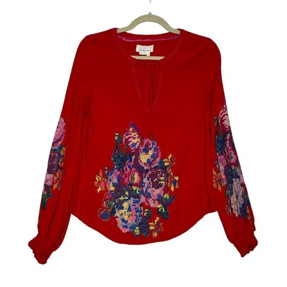 Anthropologie Monica Red Floral Embroidered Top| Size S - Picture 9 of 10